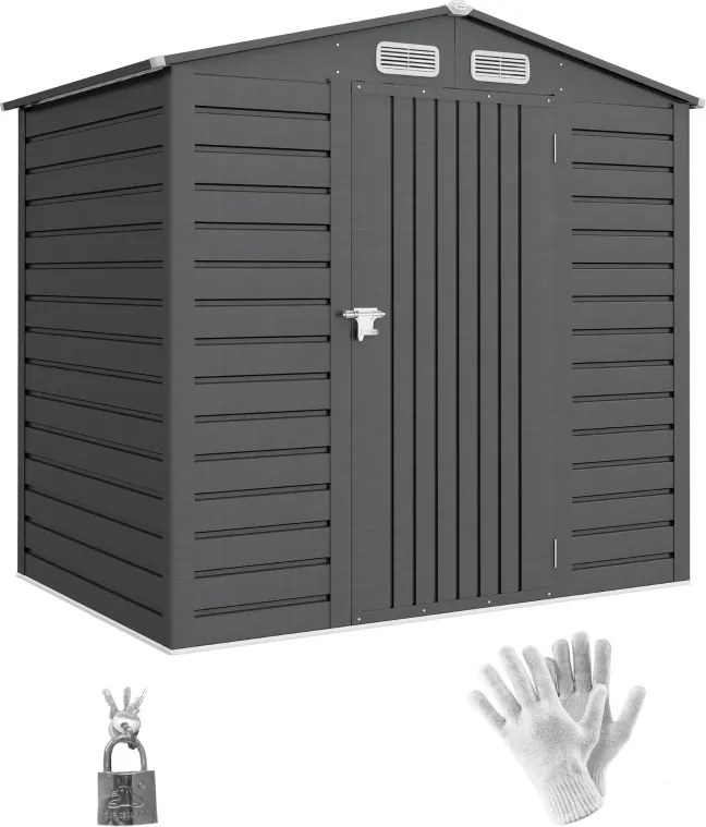 Abrigo de Jardim 2,27 m² 190x131x188 cm com 2 Ventilações Porta com Fechadura para Armazenamento de Ferramentas Cinza