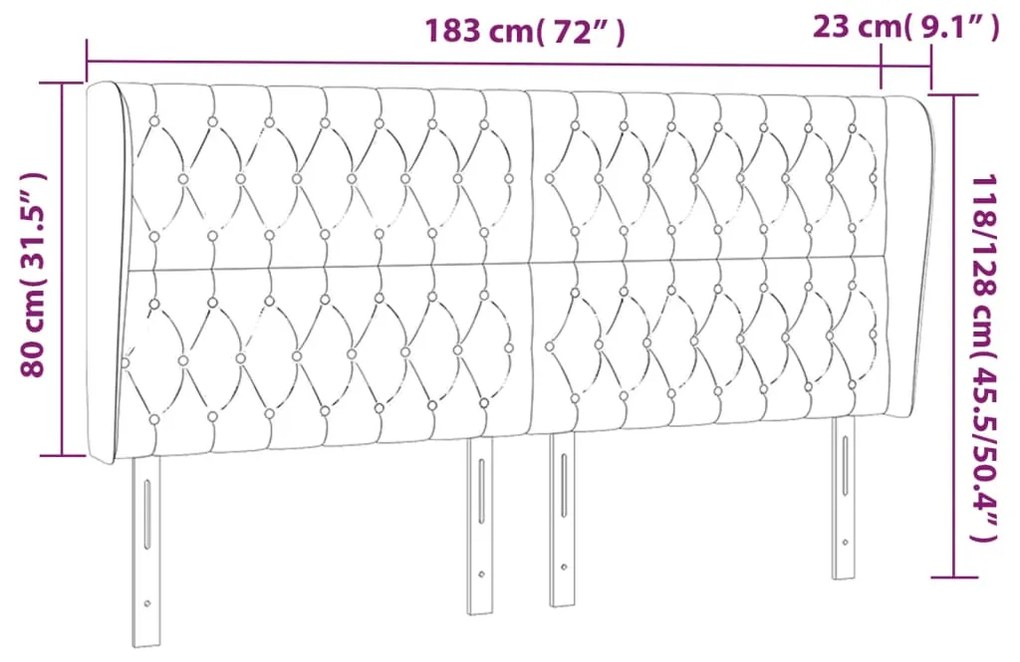 Cabeceira cama c/ abas veludo 183x23x118/128 cm cinzento-claro