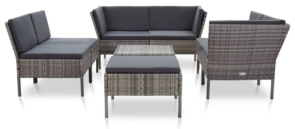 8 pcs conjunto lounge de jardim c/ almofadões vime PE cinzento