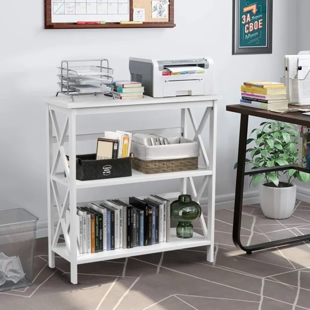 Mesa consola de 3 camadas com dispositivo anti-queda fácil de limpar e montar 79 x 32 x 86 cm Branco