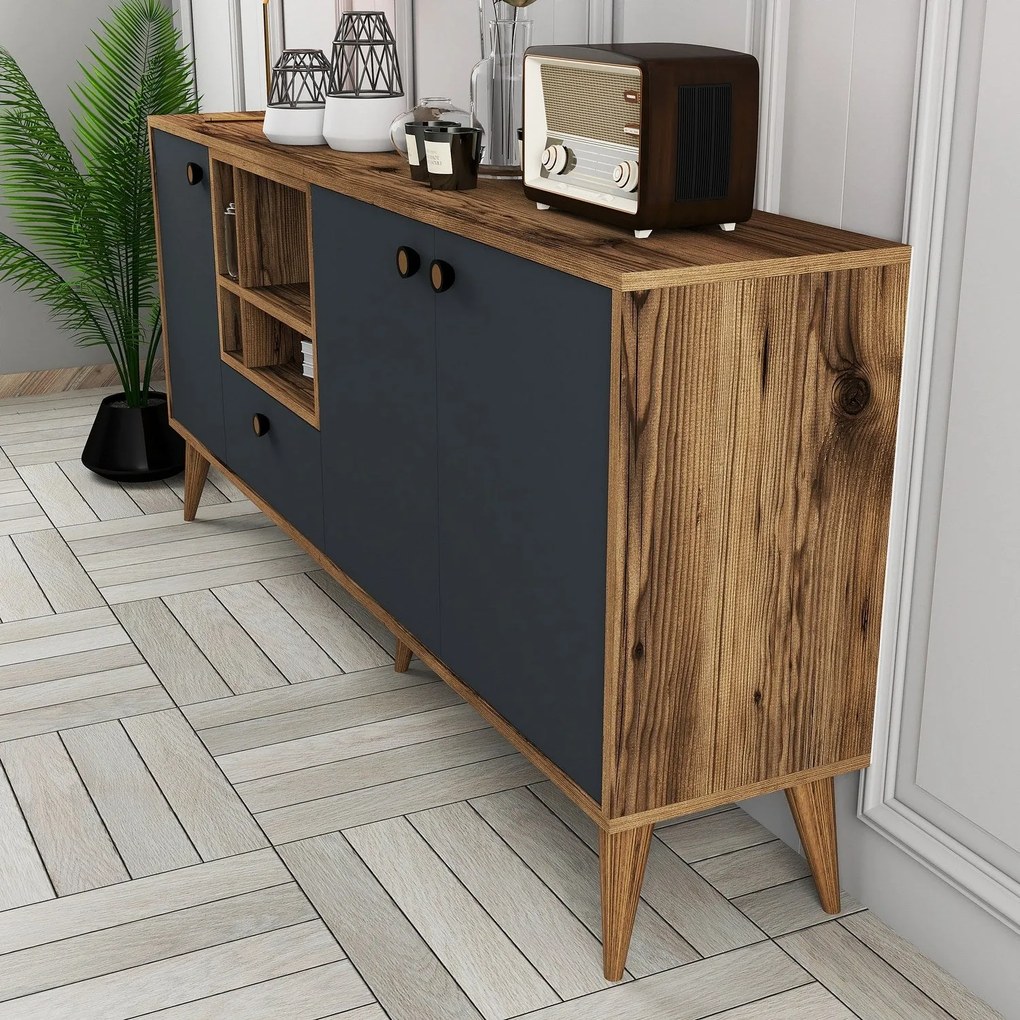Console Napoli – Anthracite e Nogueira – 180x81x35 cm