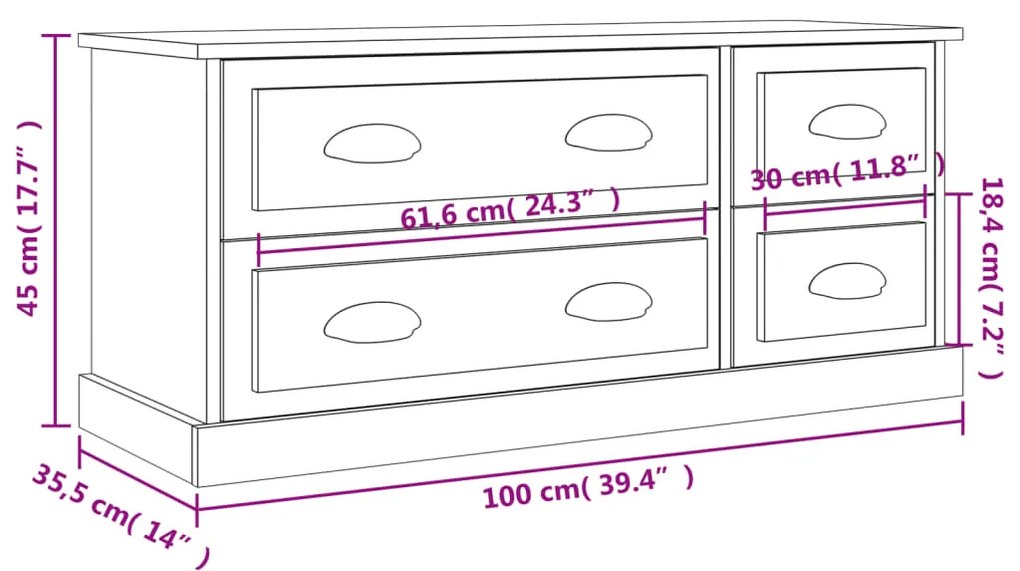 Móvel de TV 100x35,5x45 cm derivados de madeira cinzento sonoma