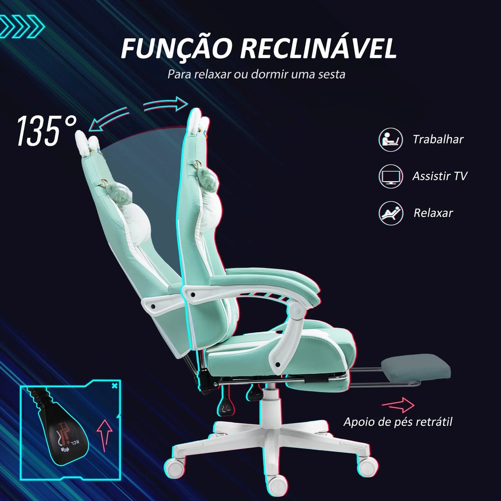 Cadeira Gaming com Orelhas Cadeira Gamer Reclinável com Altura Ajustáv