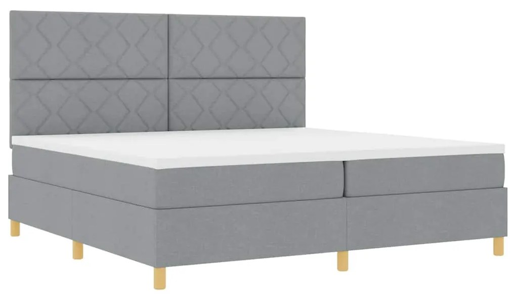 Cama Box com Colchão e Luz LED Cinza Claro 200x200 cm Tecido
