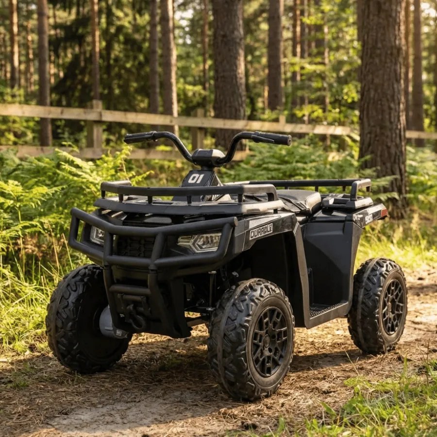Moto 4 eletrica Crianças ATV WOLF 24V 4x4, 4 motores 200W, Rodas de espuma EVA, Assento Couro ecológico Preta