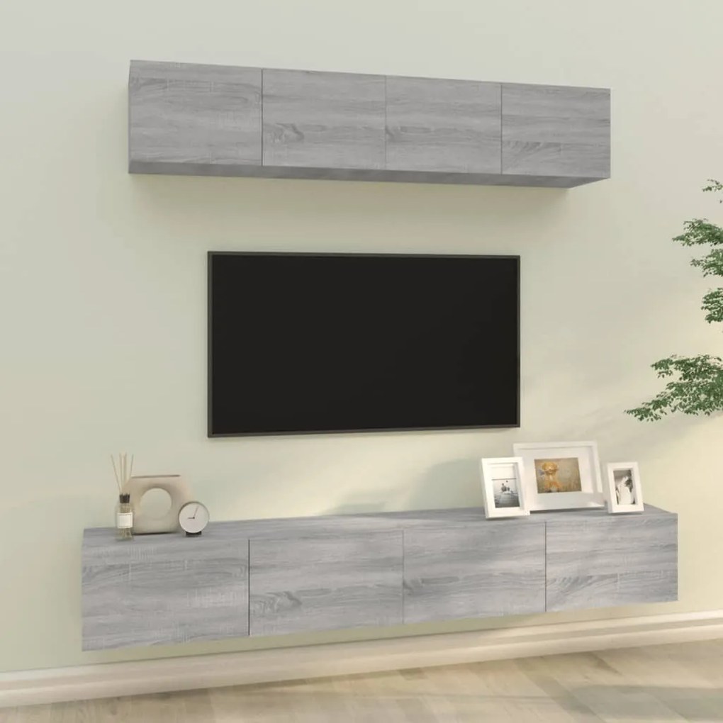 Conjunto móveis de TV 4 pcs madeira processada sonoma cinza