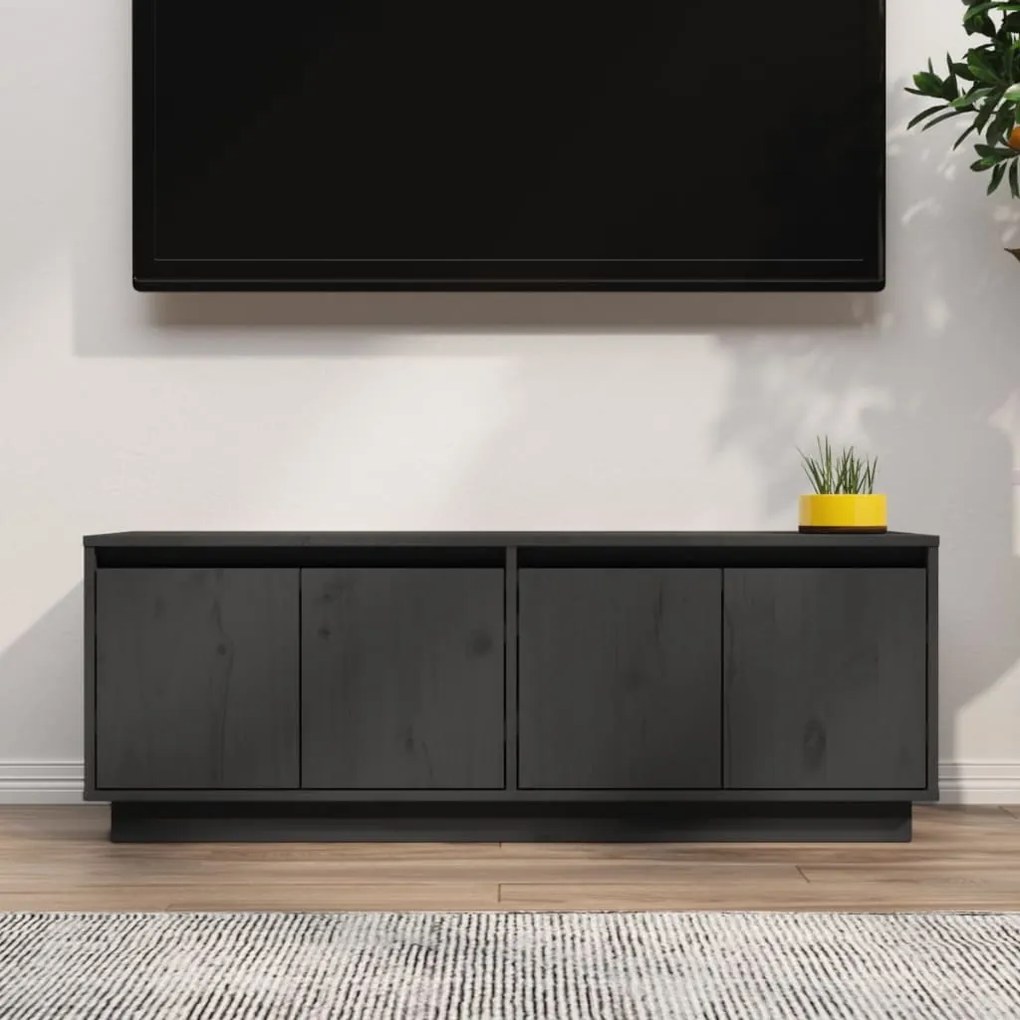 813851 vidaXL Móvel de TV 110x34x40 cm madeira de pinho maciça cinzento