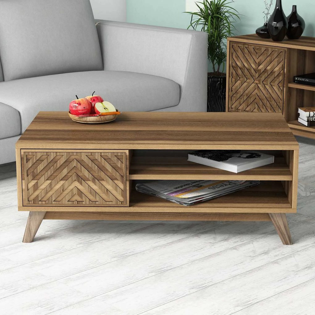 Mesa de Centro "Inci" – 105x60x38.2 cm – Nogueira - Design Moderno