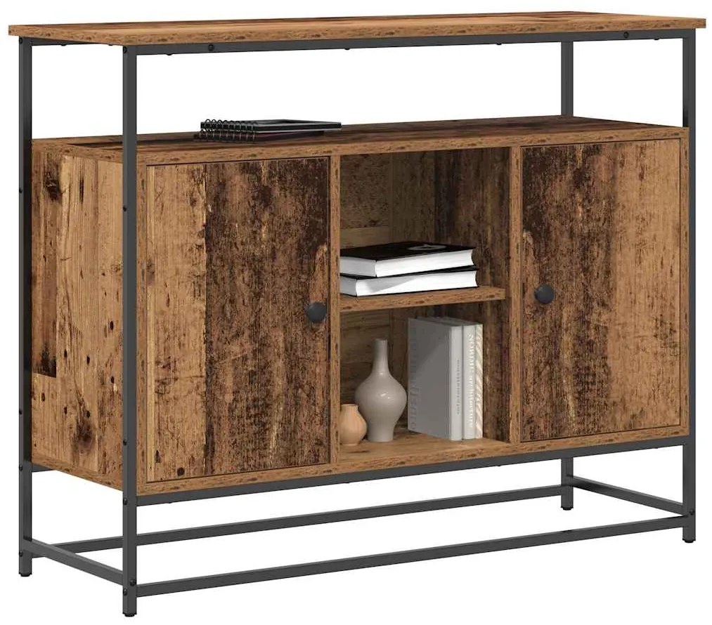 Sideboard vidaXL Madeira Velha 100x35x80 cm Aglomerado e Aço