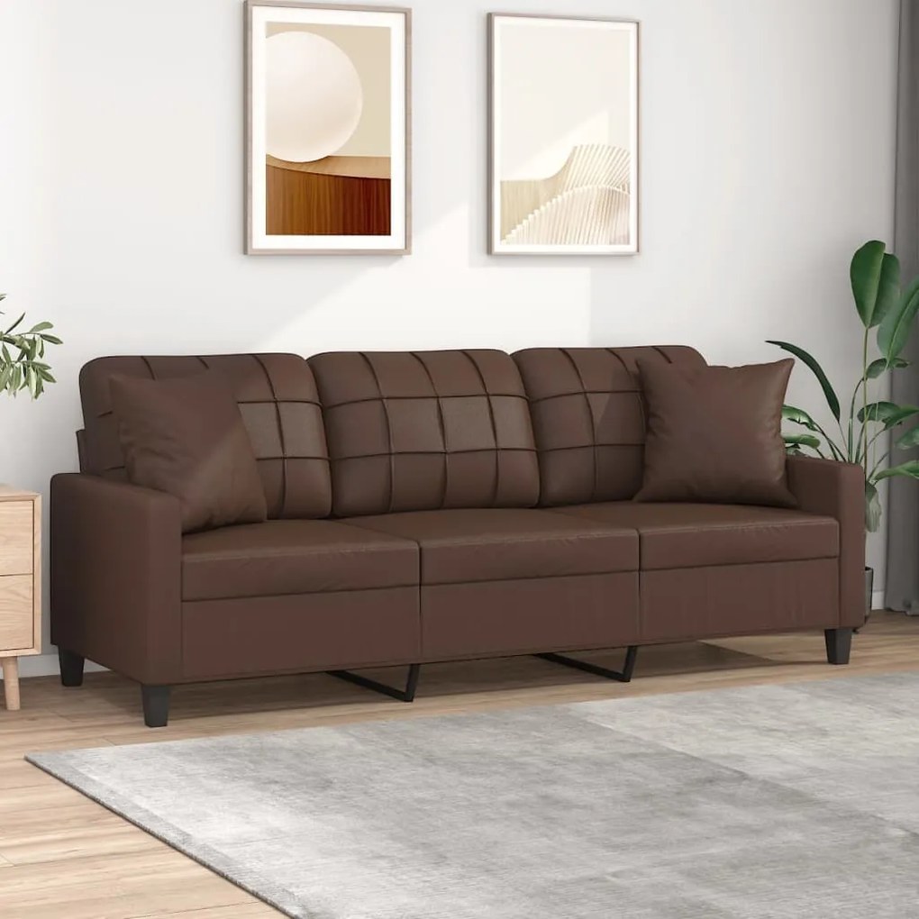 vidaXL Sofá 3 lug. c/ almofadas/almofadões 180cm couro artif. castanho