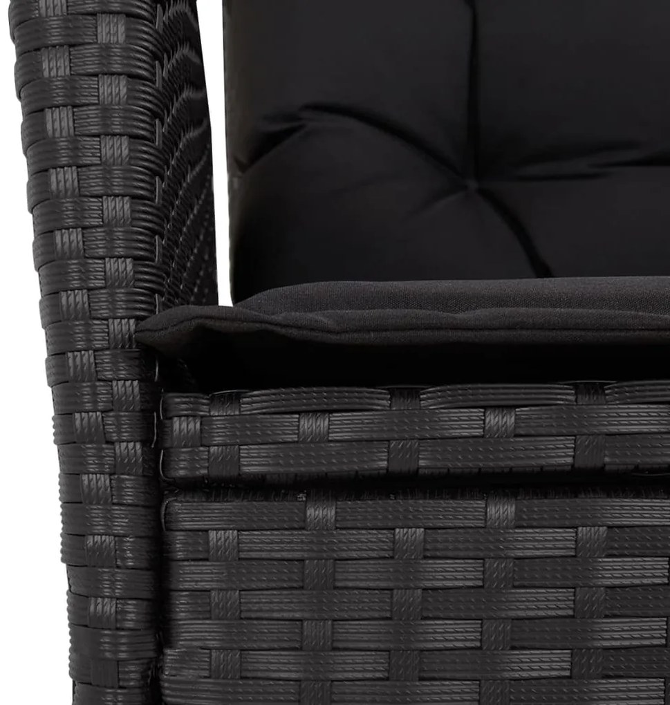 4 pcs conjunto de jardim p/ jardim c/ almofadões vime PE preto