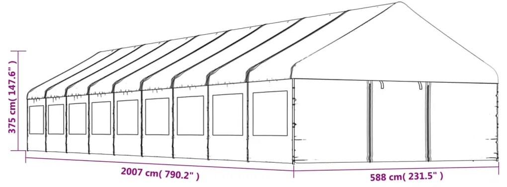 Gazebo com telhado 20,07x5,88x3,75 m polietileno branco