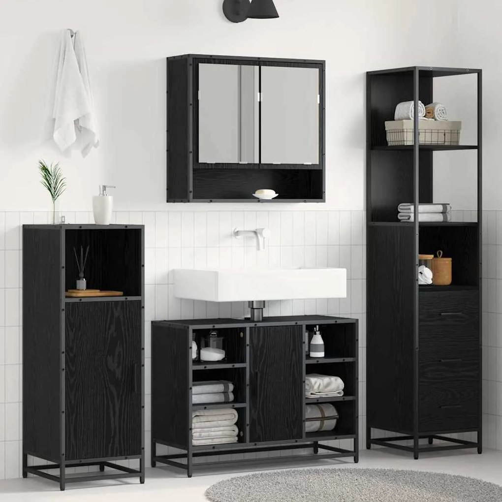 vidaXL Armário de Banheiro Carvalho preto 35 x 37,5 x 166 cm