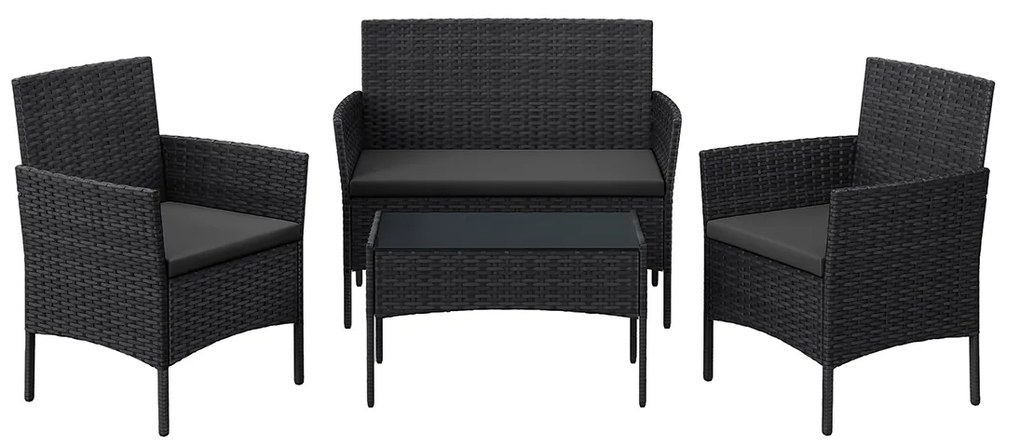 Conjunto jardim em polirattan PE Preto + cinzento