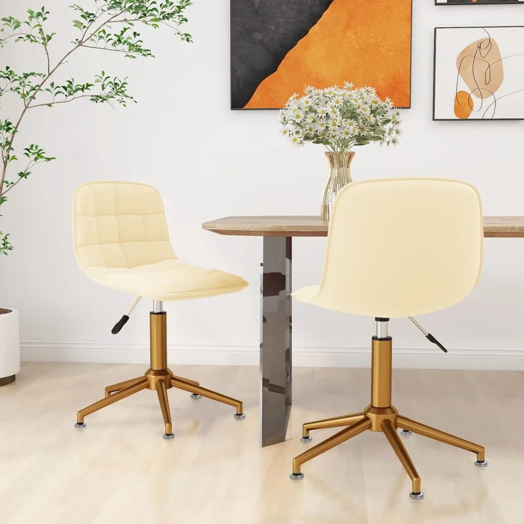 vidaXL Cadeiras de jantar giratórias 2 pcs veludo cor creme