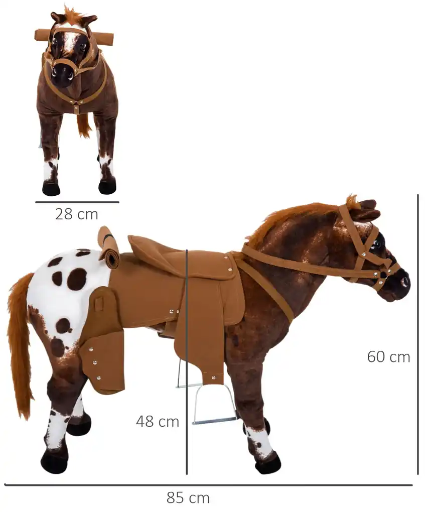 HOMCOM Cavalo de Brinquedo para Crianças acima de 3 Anos com Sons Realistas  85x28x60 cm Marrom