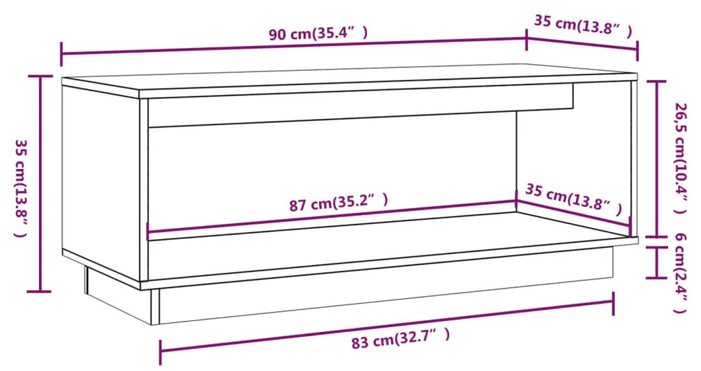 Móvel de TV 90x35x35 cm madeira de pinho maciça