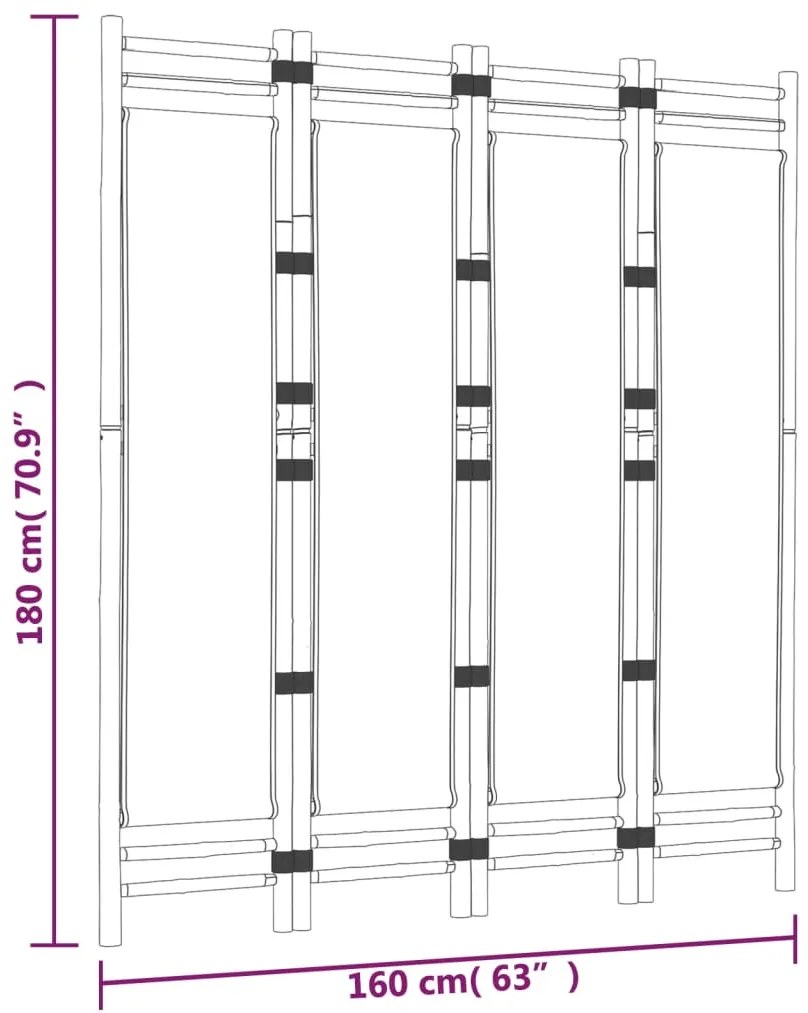 Biombo com 4 painéis dobráveis bambu e lona 160 cm