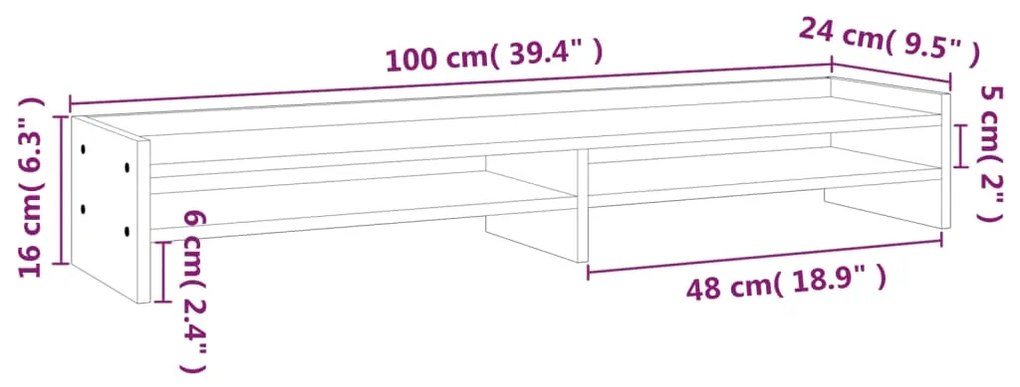 Suporte para monitor 100x24x16 cm madeira pinho maciça branco