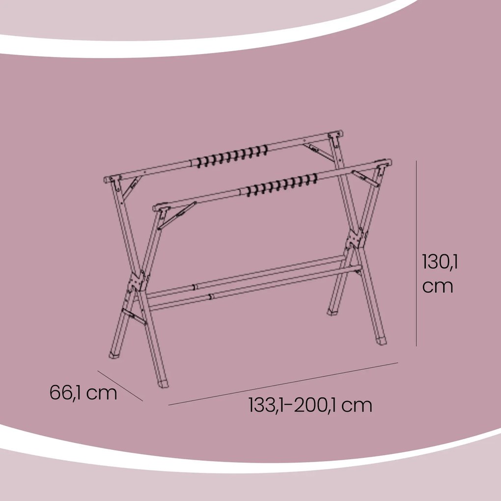 Estendal roupa dobrável, extensível, para interior e exterior 66 x (133-200) x 130 cm cinzento