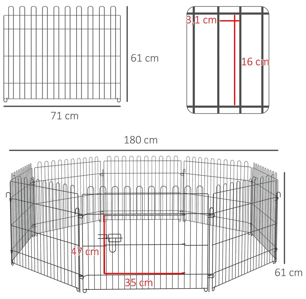 Parque para Animais de Estimação com 8 Paineis 71x61cm Dobrável Cerca para Animais de Estimação com Porta com Trava para Jardim Pátio Exterior Preto