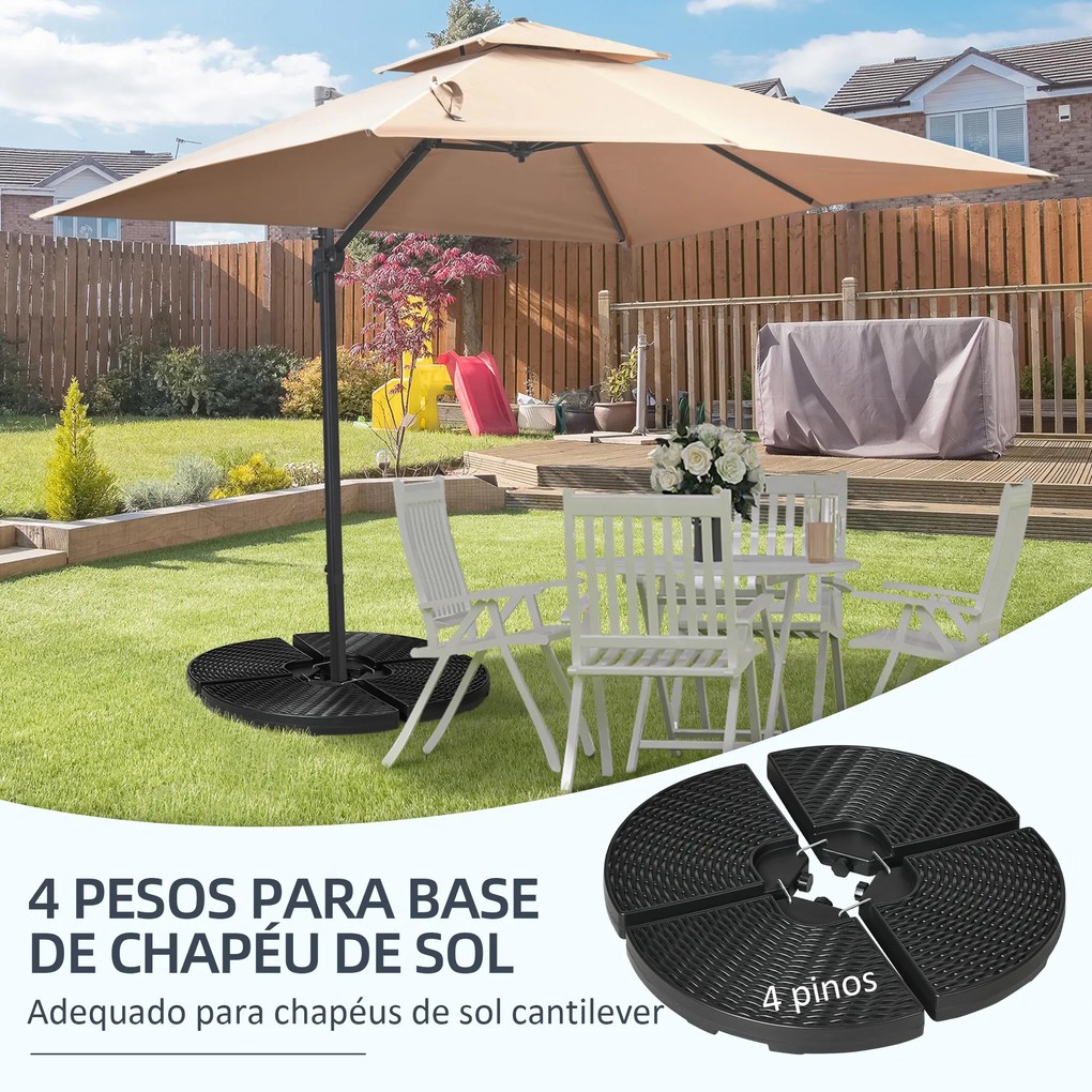 Base para Chapéu de Sol de 4 Peças Recarregável com Areia 68 kg ou Água 52 kg para Jardim Pátio ou Terraço Preto