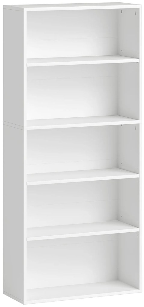HOMCOM Estante de 5 Níveis Estante para Livros com 2 Prateleiras Ajustáveis para Sala de Estar Escritório Quarto 60x24x133,5 cm Branco | Aosom Portugal