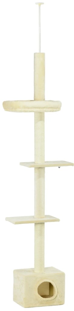Pawhut Arranhador para Gatos do Solo ao Teto Altura Ajustável 440x31x240-270 cm 4 Níveis de Atividades com Casinhaa | Aosom Portugal