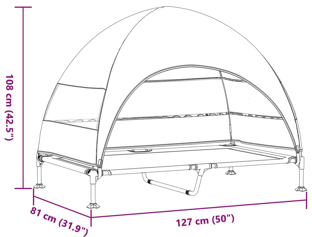 Cama Elevada para Cães com Toldo Removível Cinza Prateado XL Aço
