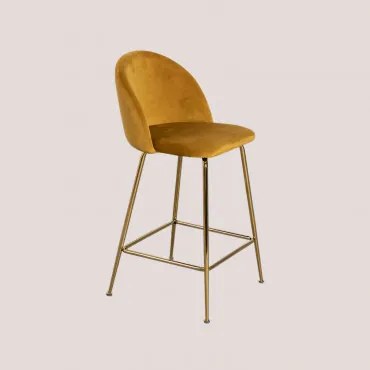 Banqueta Alta De Veludo Kana Design Dourado & Mostaza & ↑65 Cm - Sklum