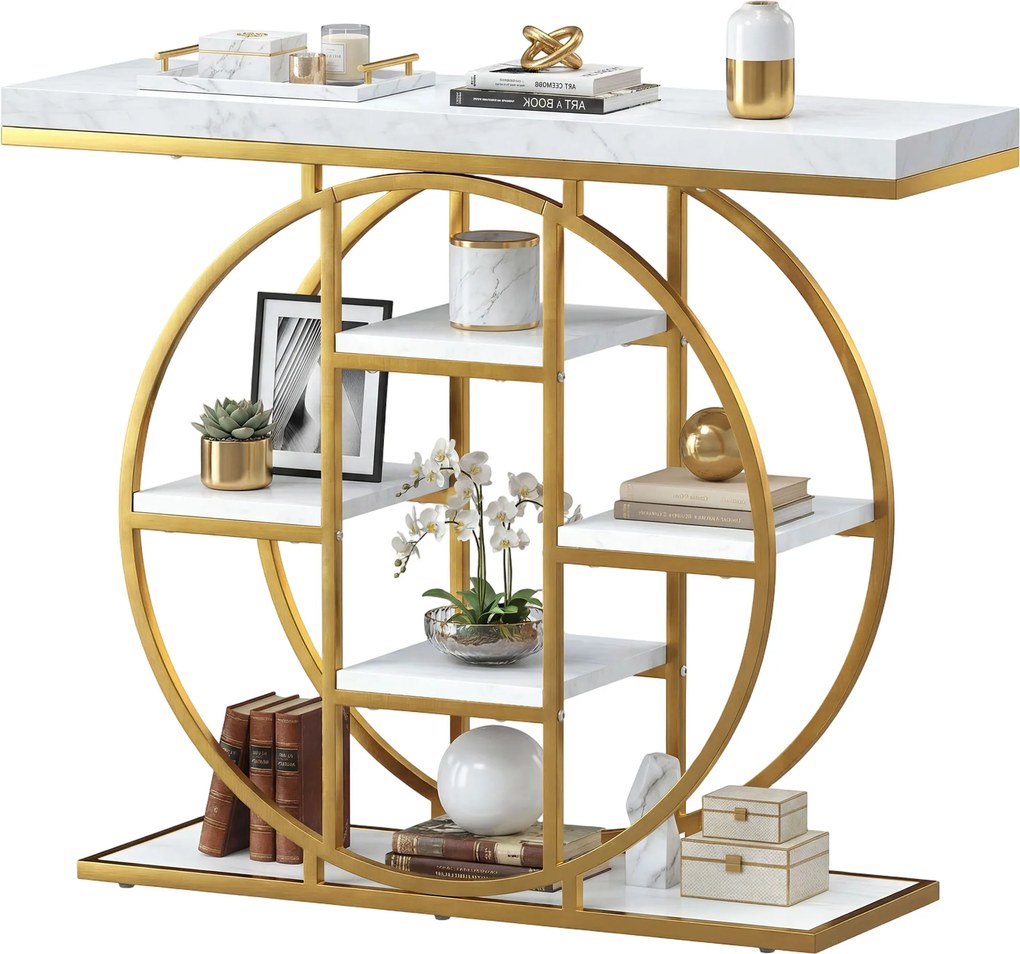 Mesa Consola de Entrada, 100 x 30 x 815 cm, 6 Prateleiras, Branco