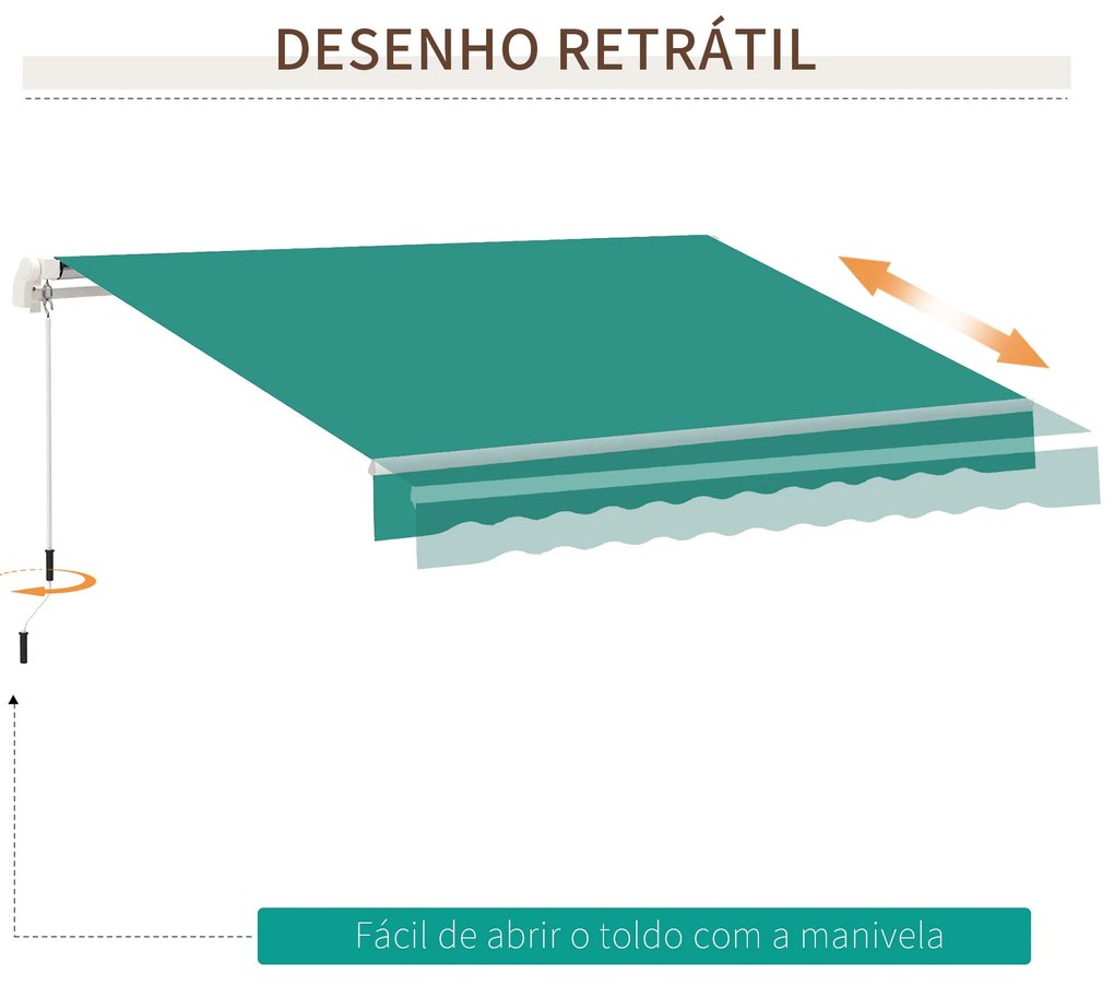 Toldo Manual 395x245 cm Toldo de Varanda Pátio com Manivela de Alumíni