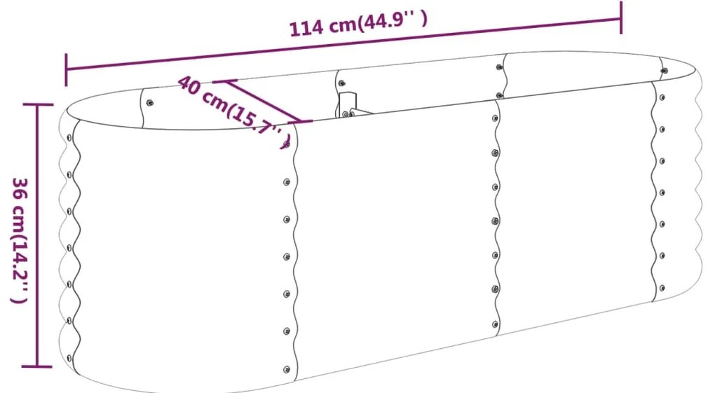 Canteiro elevado jardim 114x40x36 aço revestido a pó antracite