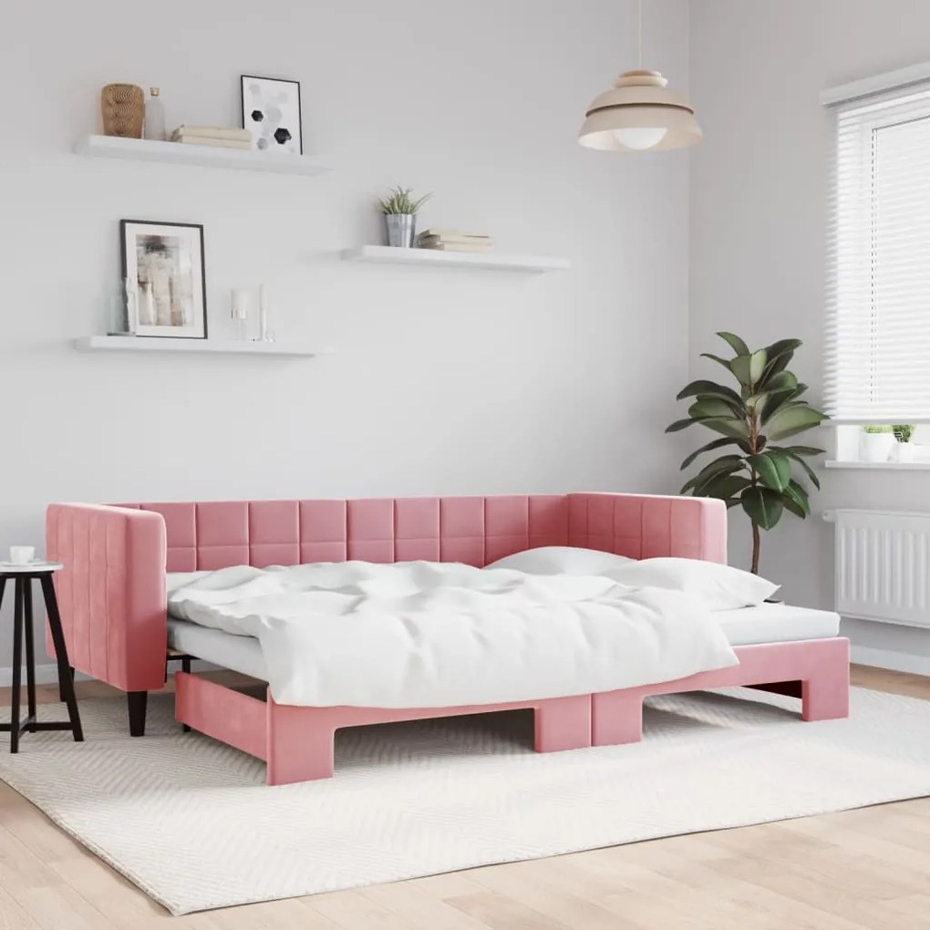 vidaXL Sofá-cama com gavetão 80x200 cm veludo rosa