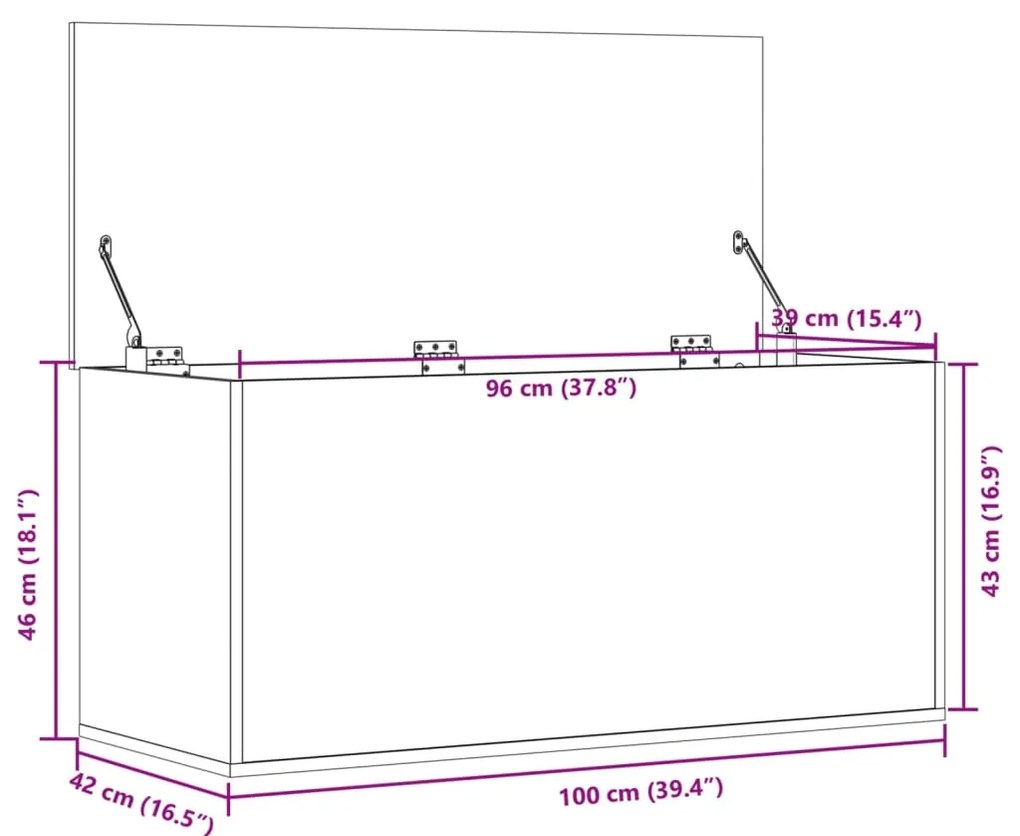 Caixa de arrumação 100x42x46 cm deriv. madeira carvalho fumado