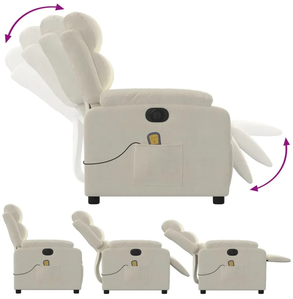 Poltrona de massagens reclinável elétrica veludo cor creme