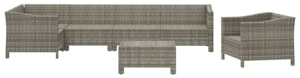 7 pcs conjunto lounge de jardim c/ almofadões vime PE cinzento