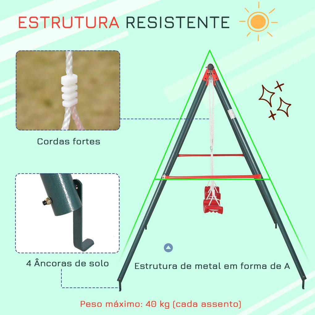 Outsunny Conjunto de Baloiços para Crianças acima de 3 Anos com Suport