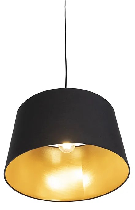 Candeeiro de suspensão com abajur de algodão preto e dourado 40 cm - Combi Clássico / Antigo
