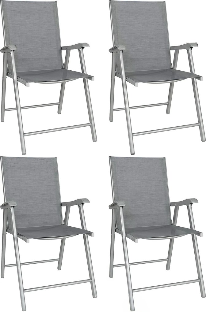 Conjunto de 4 Cadeiras de Campismo Dobráveis Cadeiras de Jardim com Tecido Textilene Respirável 58x62x97 cm Cinza Claro