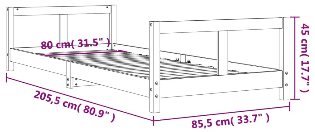Estrutura de cama infantil 80x200 cm pinho maciço branco