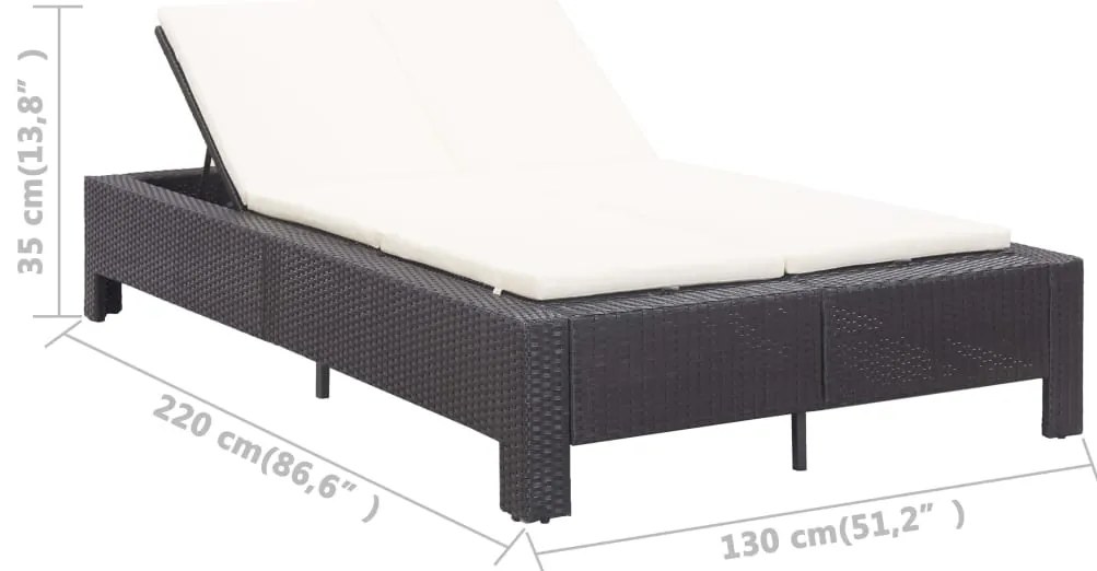 Espreguiçadeira para 2 pessoas com almofadão vime PE preto
