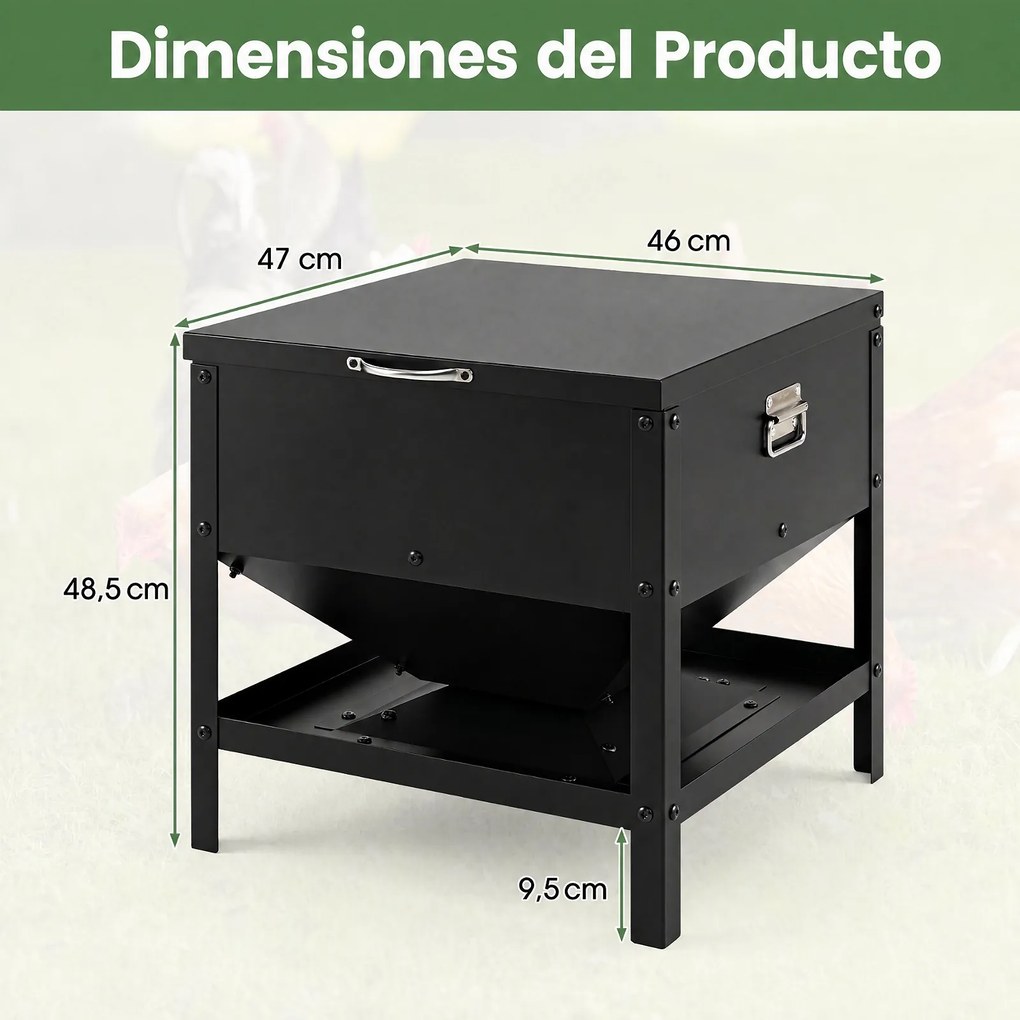 Comedouro para Galinhas, 47 x 46 x 48,5 cm, Tampa de Proteção contra Aves Selvagens, Preto