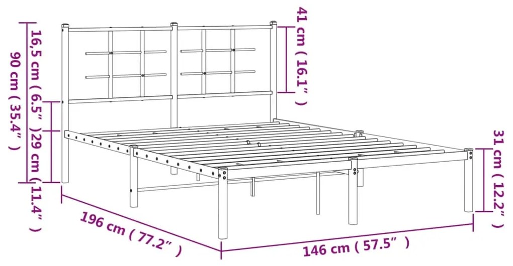 Estrutura de cama com cabeceira 140x190 cm metal branco