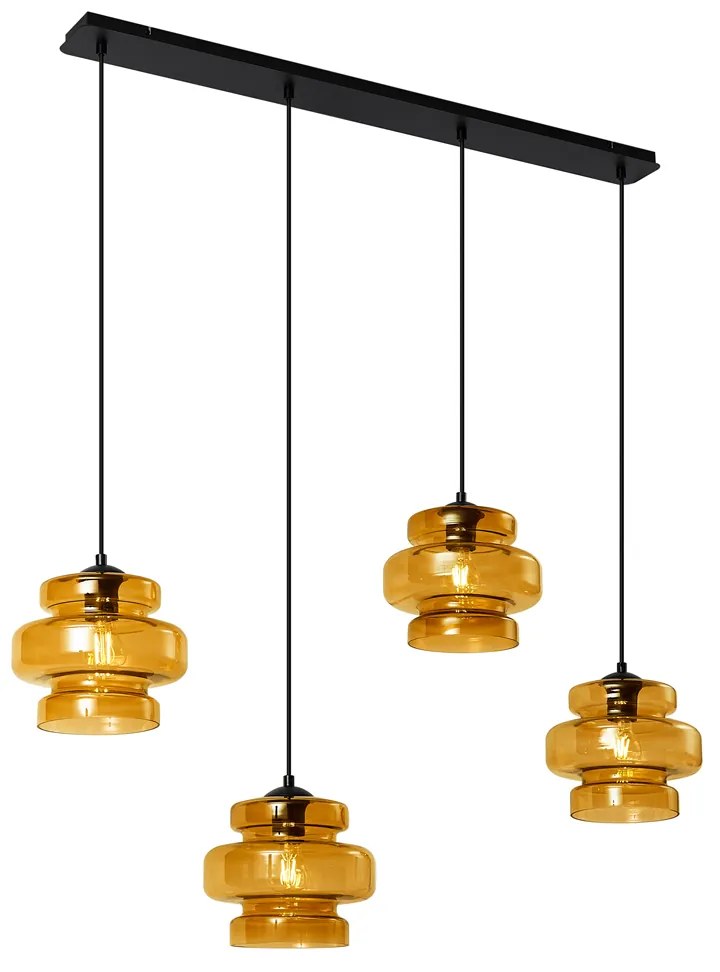 Candeeiro suspenso retro preto com vidro laranja 4 luzes - Denise