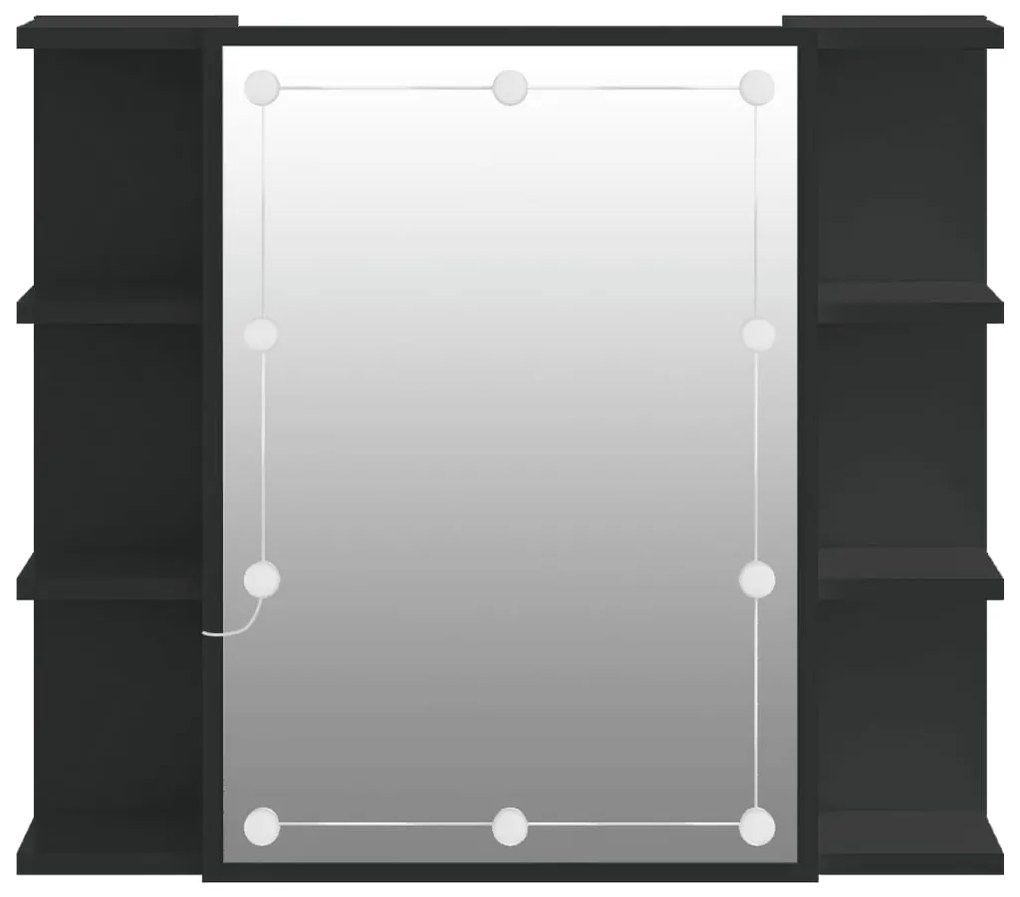 Armário espelhado com luzes LED 70x16,5x60 cm preto