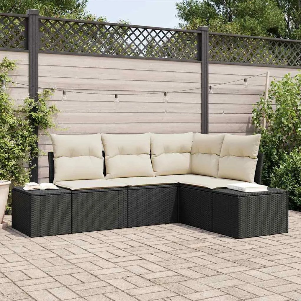 vidaXL Conjunto de Sofá de Jardim 4 pcs Preto e Creme vime PE