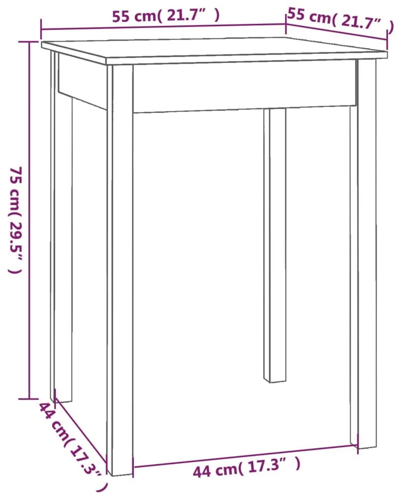 Mesa de jantar 55x55x75 cm madeira de pinho maciça