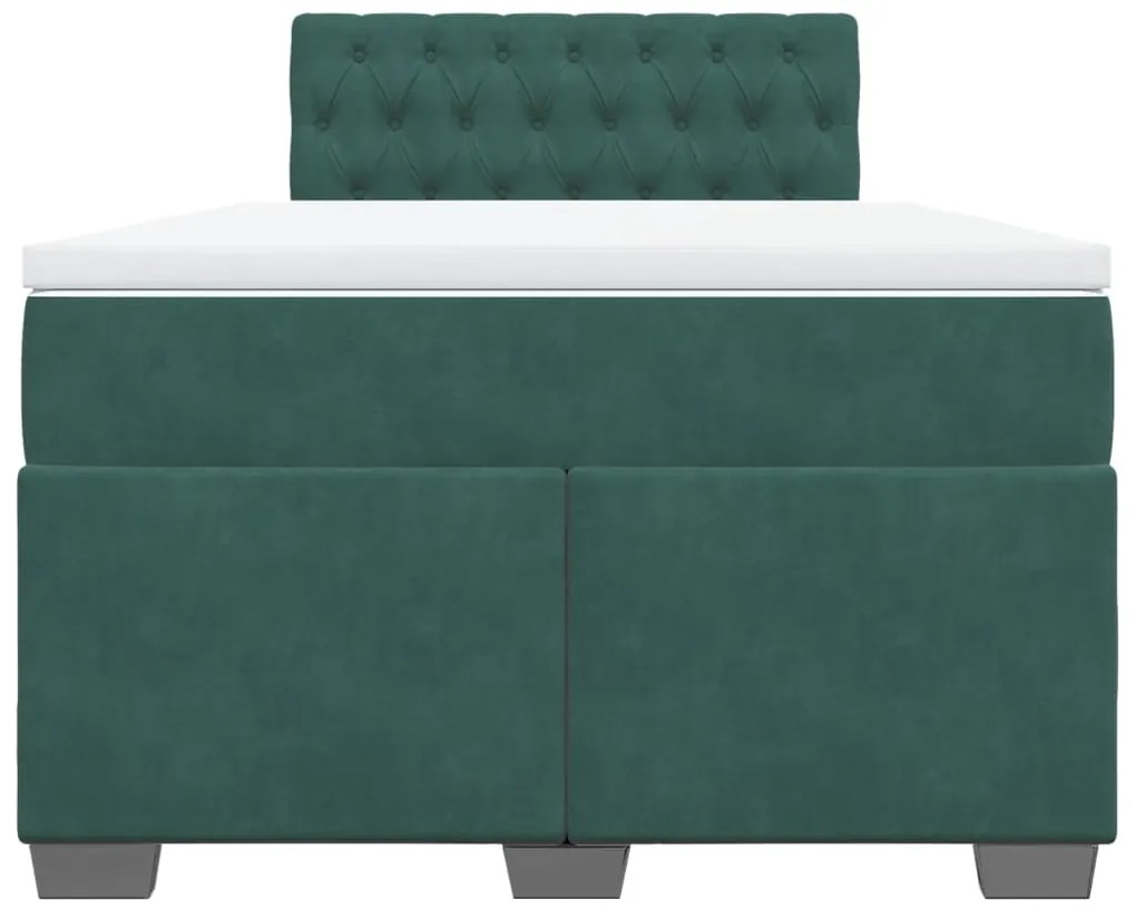 Cama boxspring com colchão 120x190 cm veludo verde-escuro