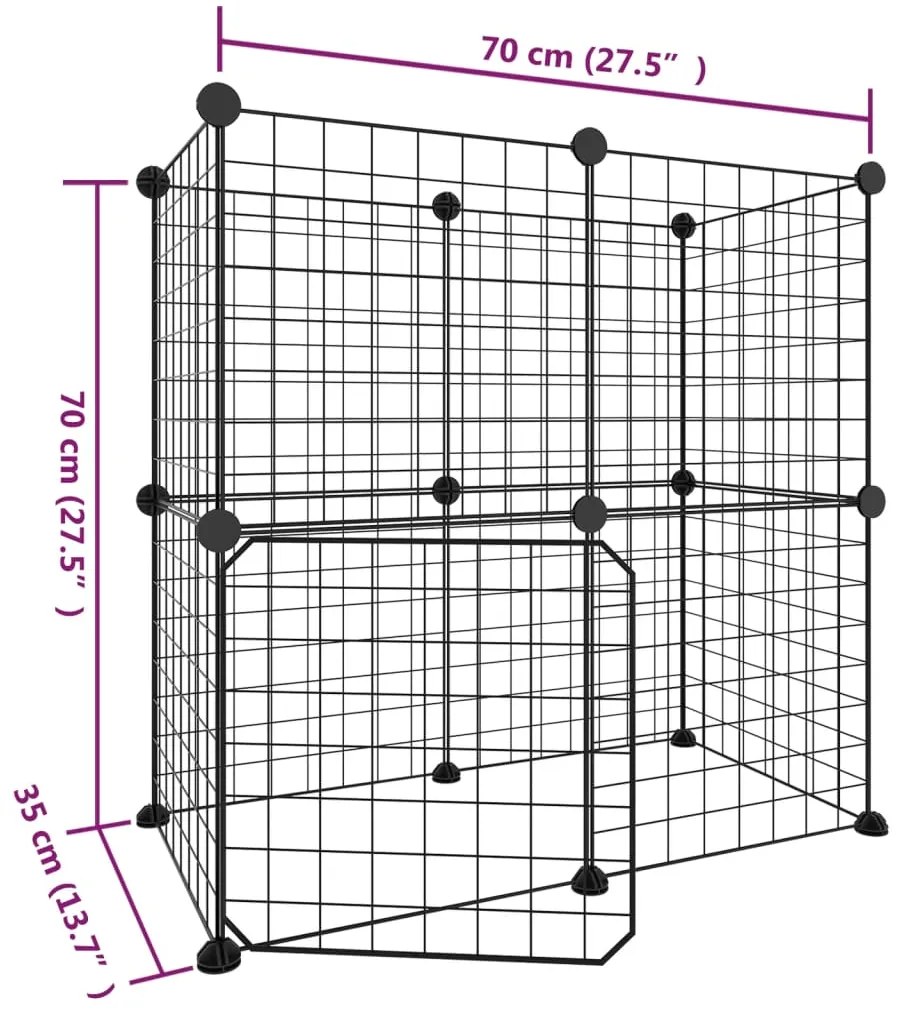 Gaiola p/ animais de 12 painéis c/porta 35x35 cm aço preto